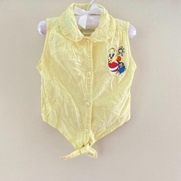 Vintage Looney Tunes Yellow Eyelet Top 3T